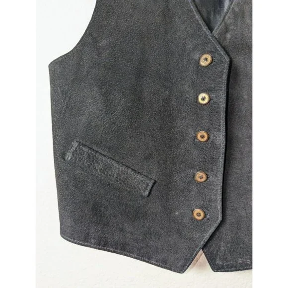 Vintage 90's The Original Arizona Jean Company Black Suede Large Boho Vest - Picture 2 of 10